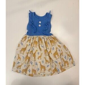 Eleanor Rose Girls Giraffe Dress Blue Ruffle Toddler Animal Print Summer Dress